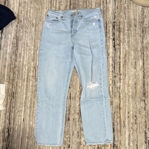 Levi’s Wedgie Straight Leg Light Blue Distressed Jeans